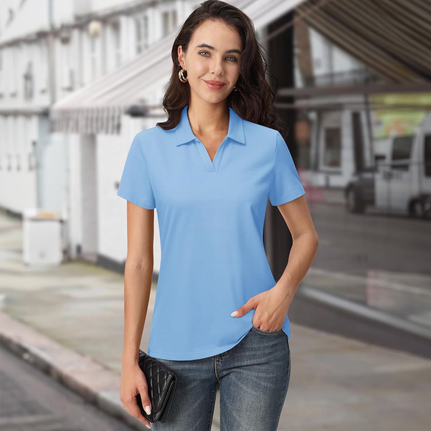 Women's Cotton V-Neck Polo Shirt