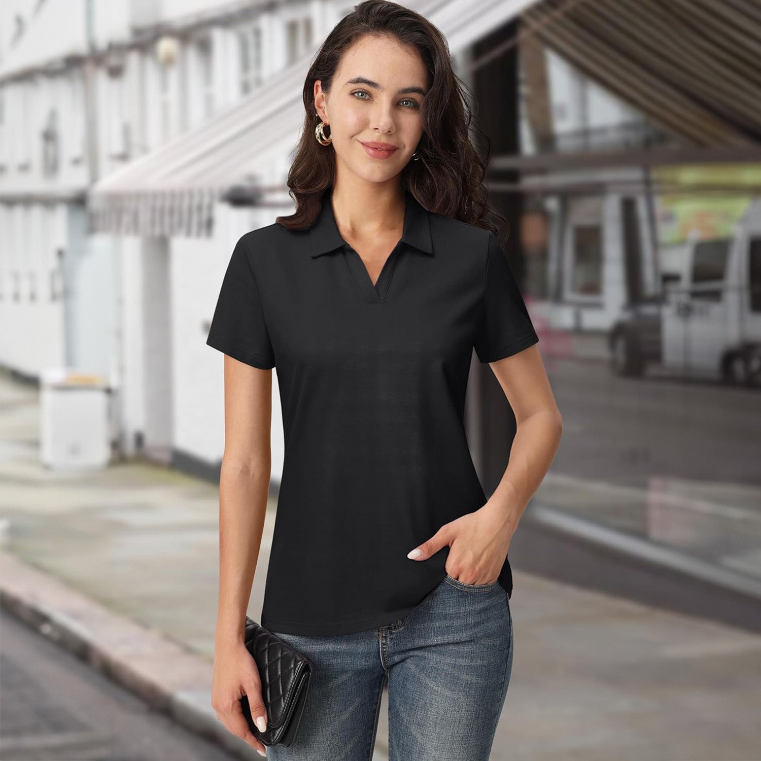 Women's Cotton V-Neck Polo Shirt
