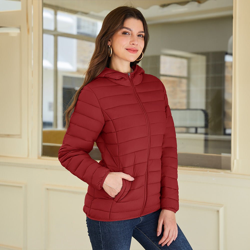 Women's Hooded Lightweight Puffer Jacket Full Zip Winter Coat