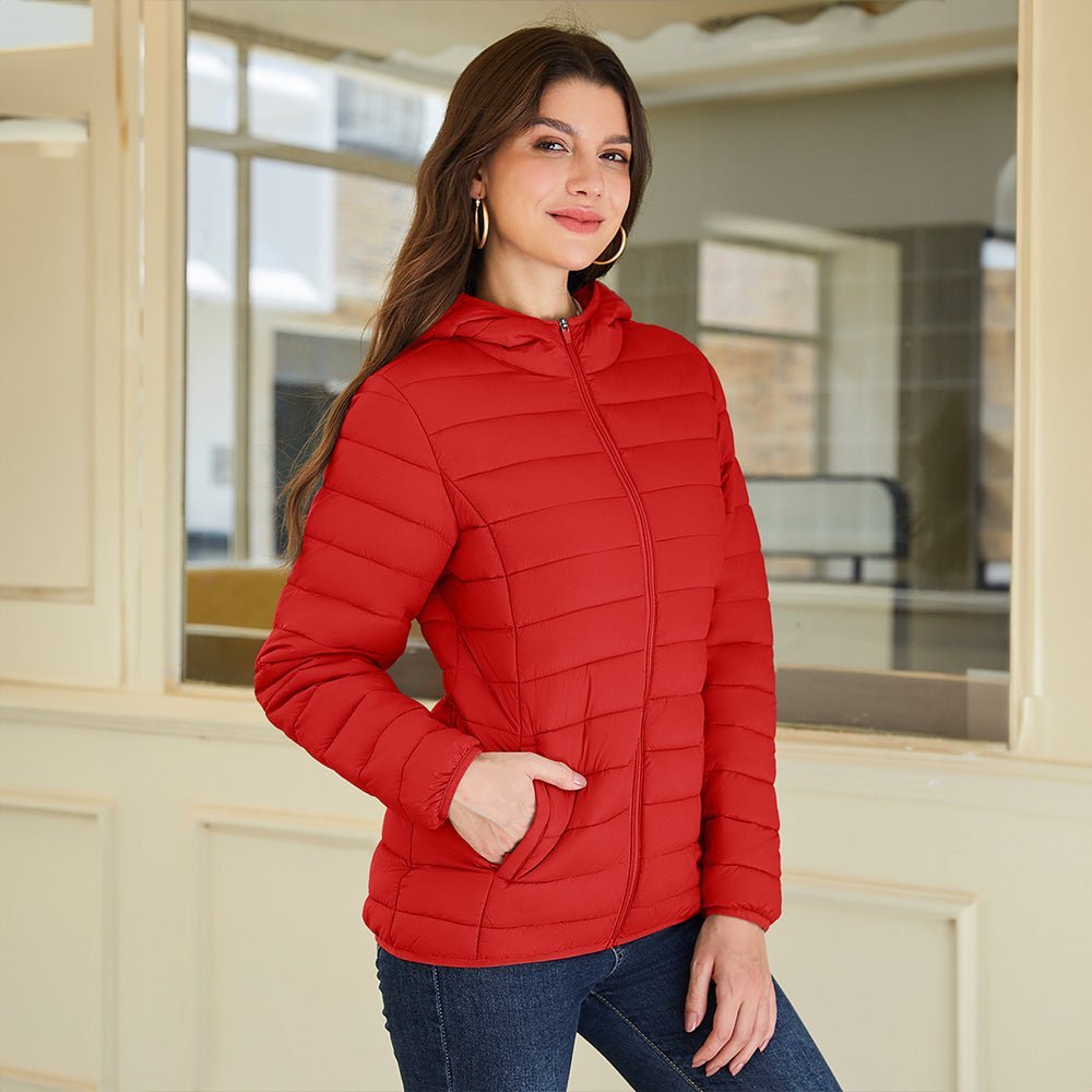 Women's Hooded Lightweight Puffer Jacket Full Zip Winter Coat - veyora
