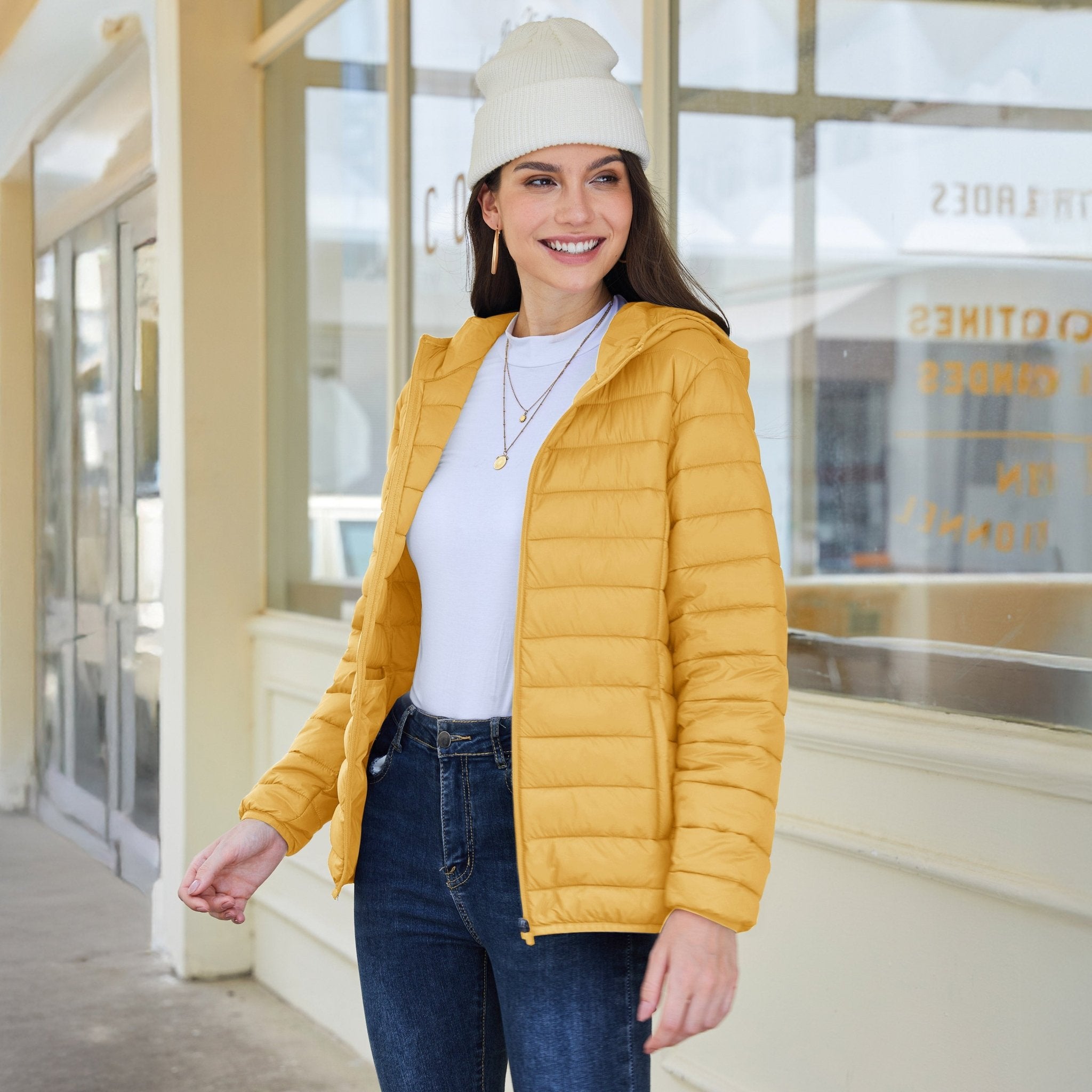Women's Hooded Lightweight Puffer Jacket Full Zip Winter Coat