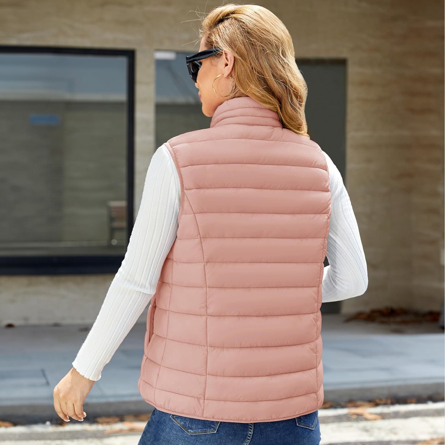 Women's Lightweight Puffer Vest with 4 Pockets & Stand Collar