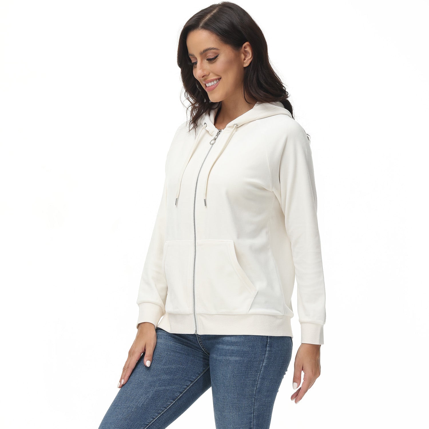Women's Velour Fleece Hoodie Jacket Slim Fit Outwear - veyora