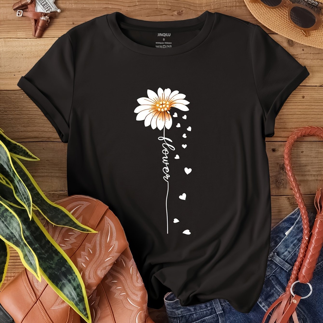 [2026 New Arrival Small Version Daisy Heart Print T-Shirt] - veyora