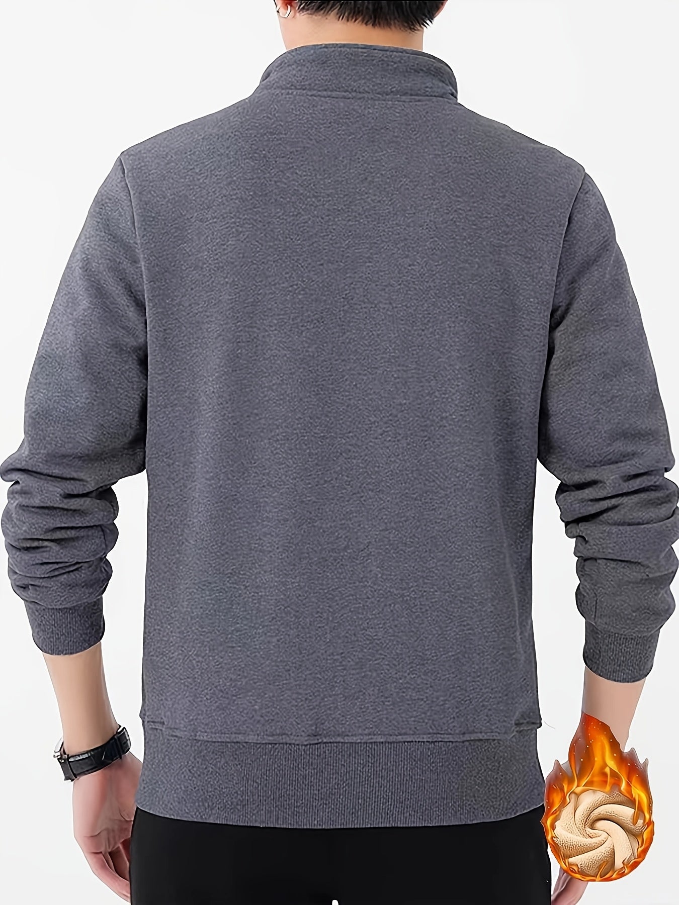 Men's Thermal Fleece - Lined Winter Pullover with 1/4 Zipper, Stand Collar & Geometric Print - 300gsm Polyester Casual Outdoor Wear, Machine Washable - veyora