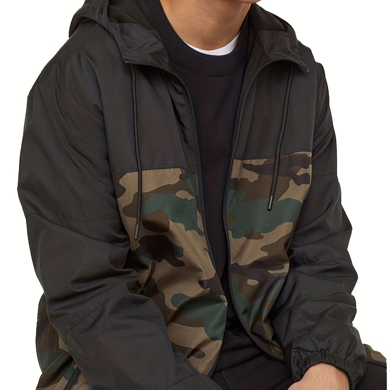 Men's Camouflage Spring/Autumn Jacket, European/American Style, Sporty Loose Fit, Mesh Breathable, Color Block Contrast Design - veyora