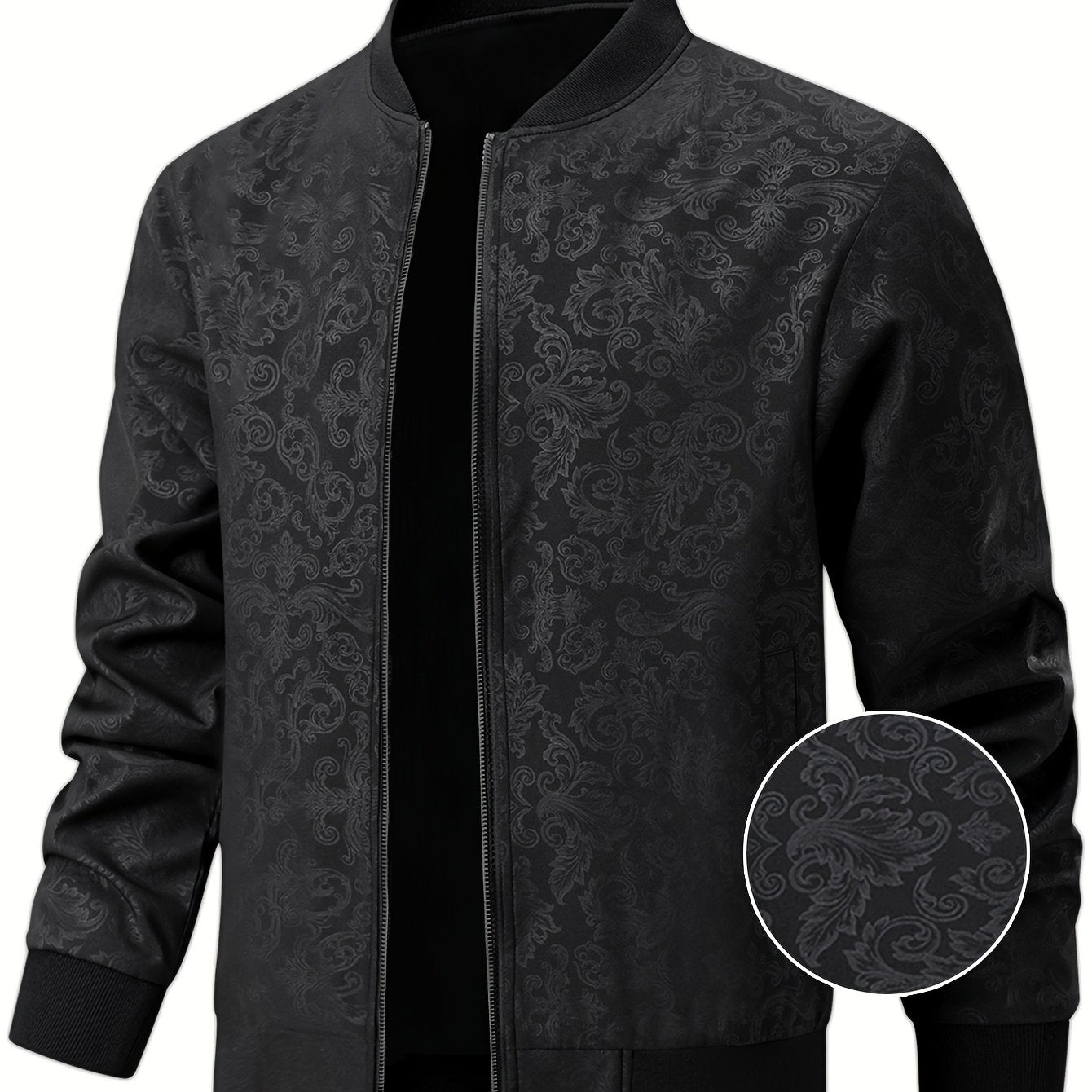 Men'S Casual Pilot Jacket | Phoenix Print Texture with Baseball Collar, 97%, 3% Spandex, Suitable for Spring and Autumn Outdoor Wear - veyora