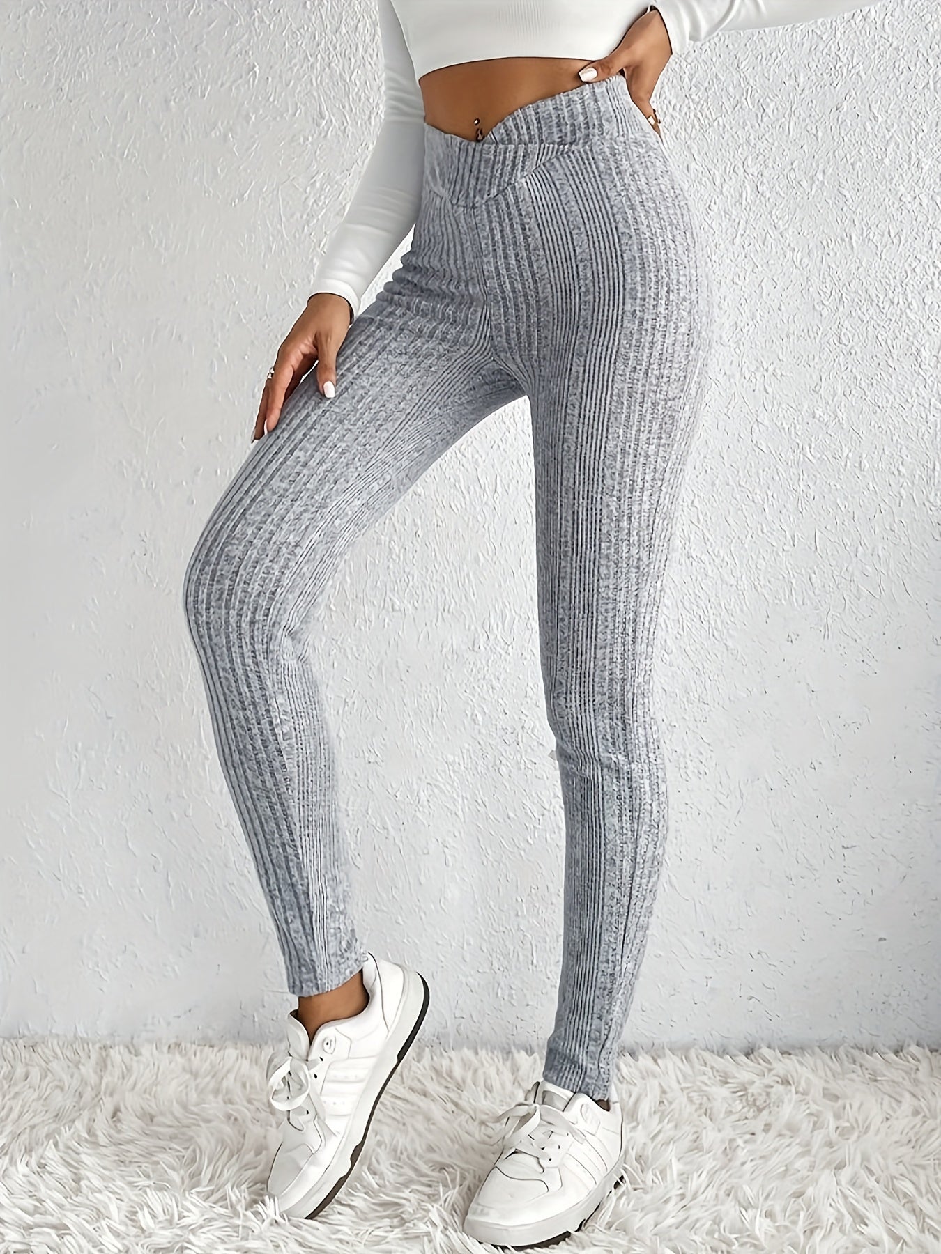 Women's Sexy High - Waisted Leggings - Mid - Stretch All - Season Solid Color Pants for Casual Outings & Casual Attire, High Waist Pants, Versatile Clothing, Seamless Appearance, Comfortable Fit - veyora