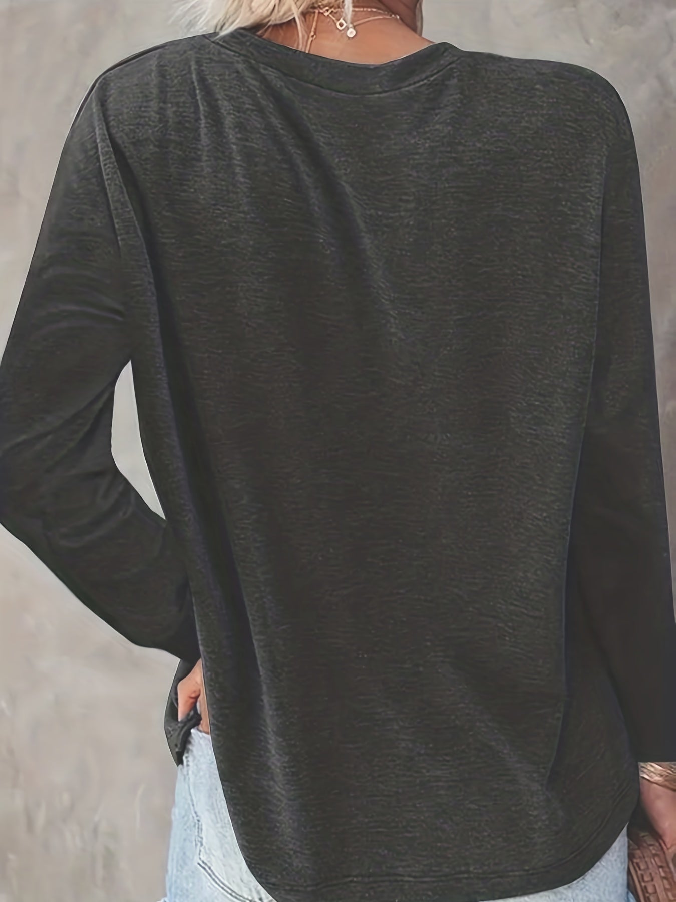 2026 Spring And Autumn Collection New Solid Color Round Neck Long Sleeve Loose Top Basic T-Shirt, Machine Washable - Suitable for Daily Wear And Home Use in Spring And Autumn - veyora