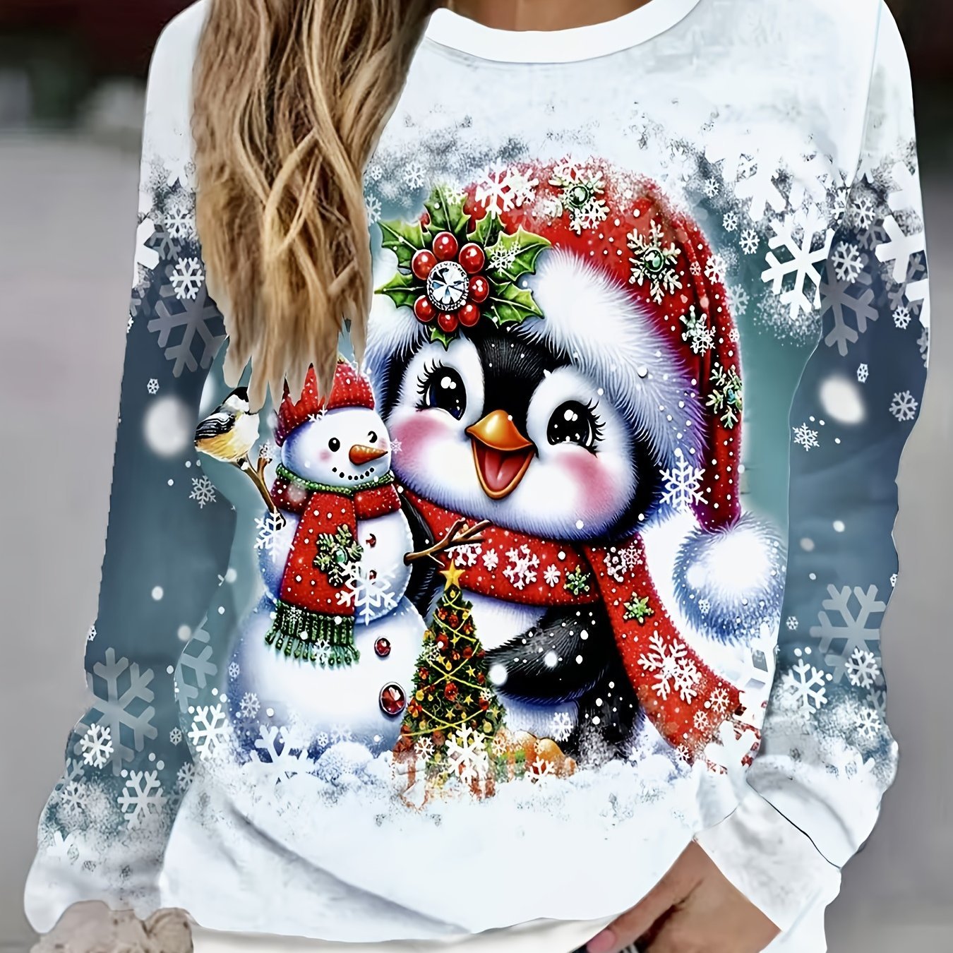 Fashionable Loose - Fitting Sweatshirt with Round Neck And Long Sleeves Featuring Christmas - Themed Prints from Europe And America - veyora