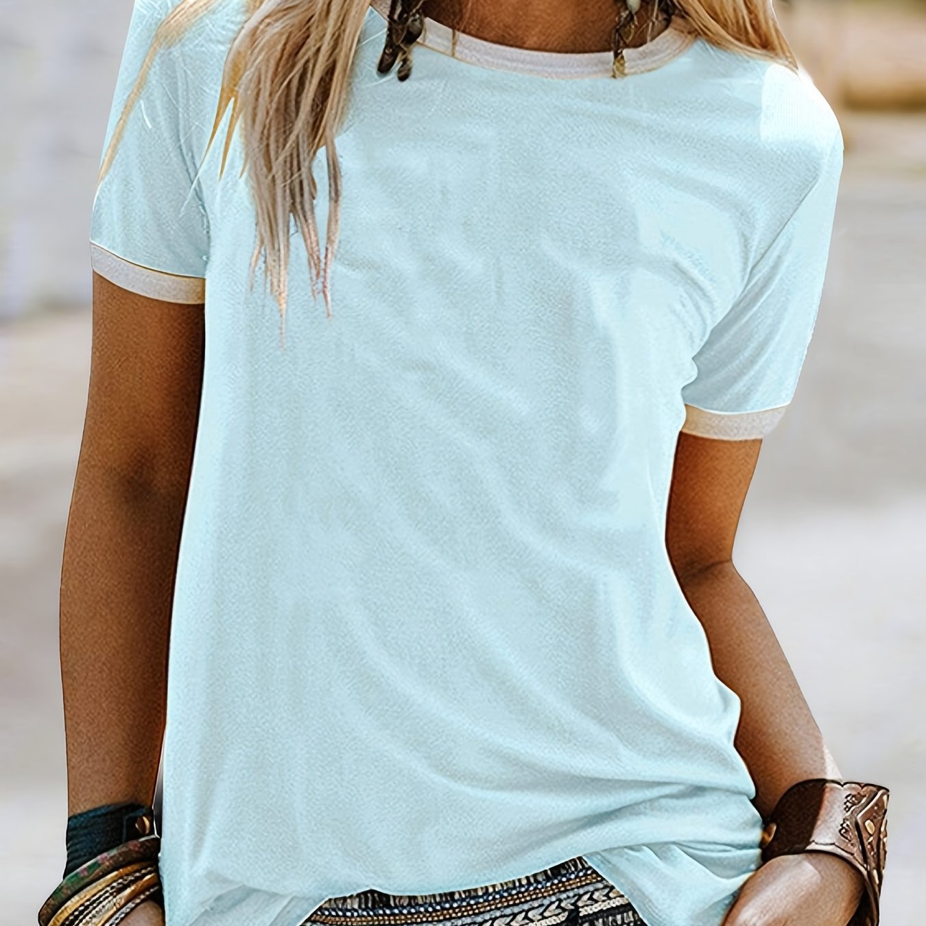 Loose Crew Neck T-shirt, Casual Simple Short Sleeve Summer T-Shirts Tops, Women's Clothing - veyora