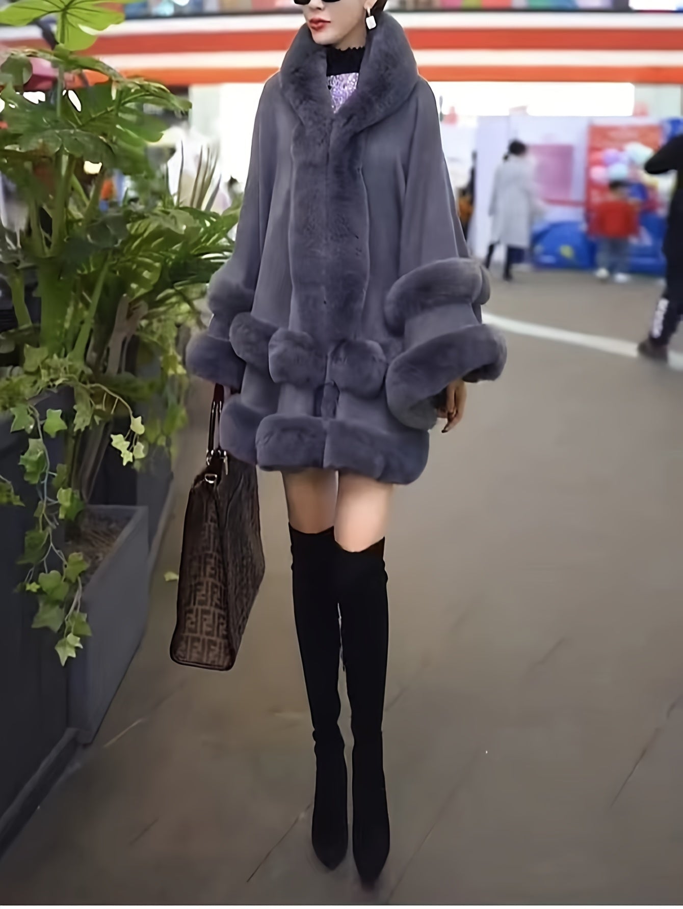 Women's Winter Cape - Style Faux Fur - Lined Hooded Cardigan - Burgundy Plush Open Front Oversized Coat for Cold Weather, Middle Eastern - Inspired Elegance, Dry Clean Only, Ladies Winter Coats, Cold Weather Apparel, Cape Style Outerwear, Luxury Fabric Coat - veyora