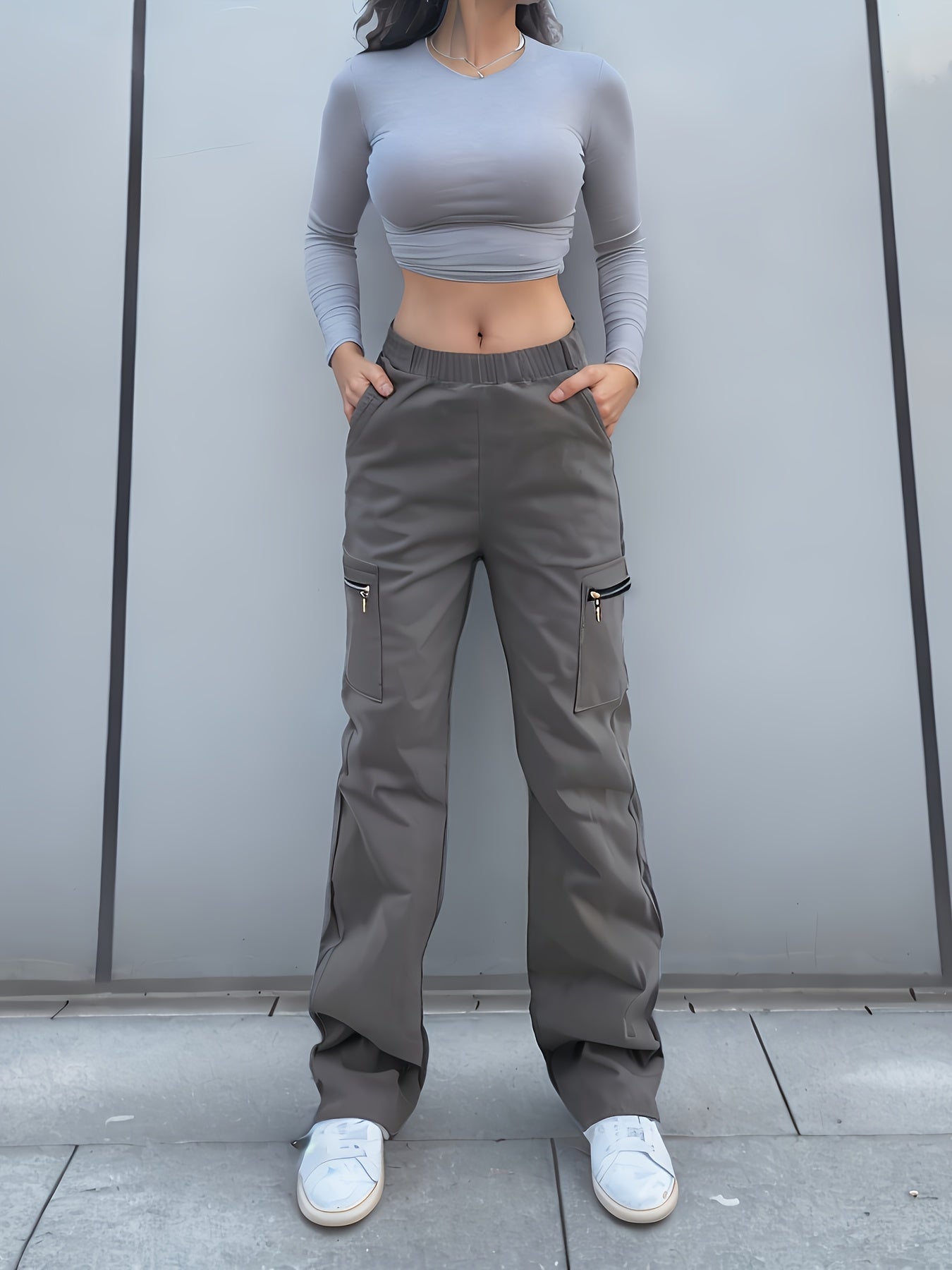 Straight Leg Cargo Pants, Y2K Streetwear Casual Pants, Women's Clothing - veyora