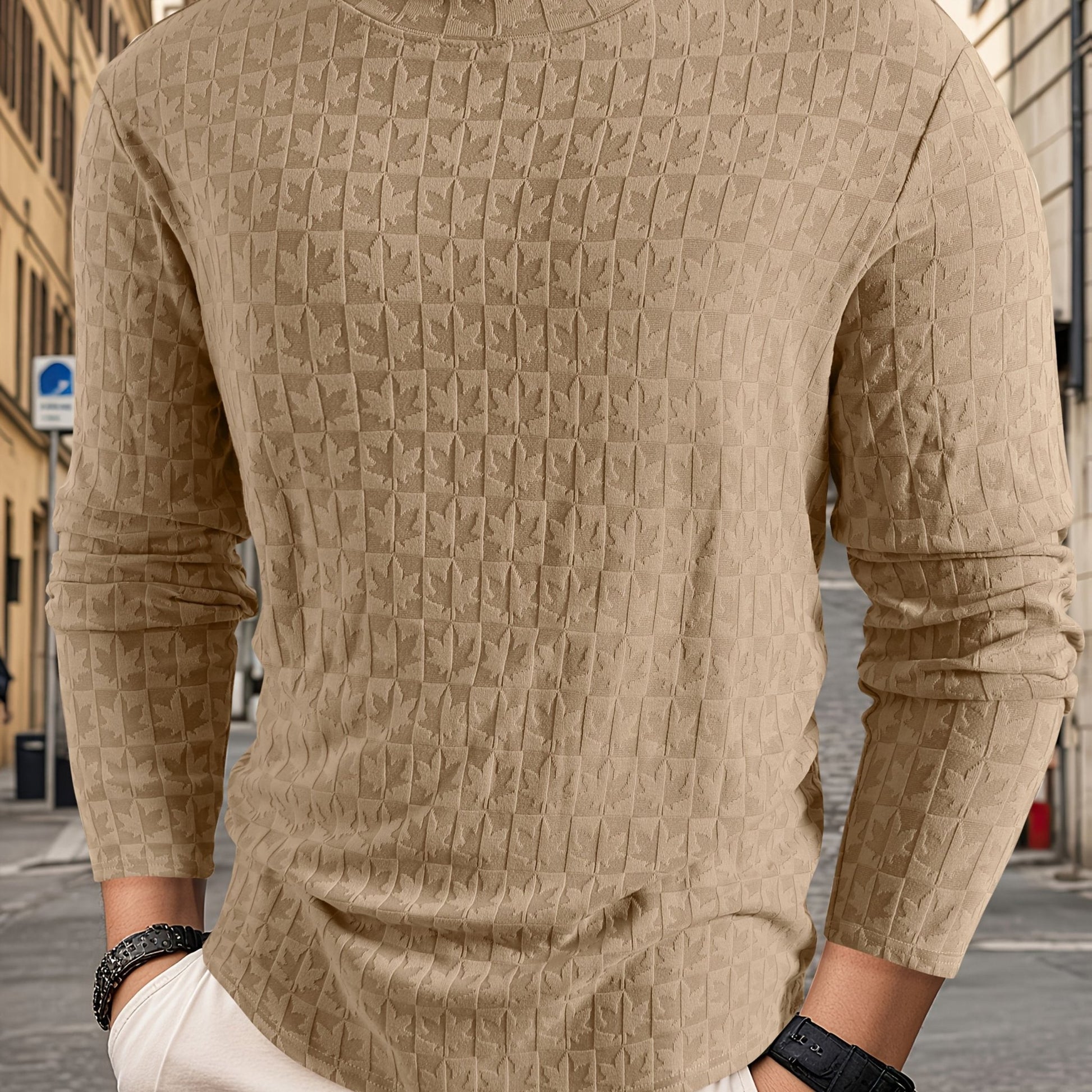 Men'S T-Shirt Long - Sleeved Semi - High Collar Casual Jacquard Base Shirt Outerwear Fashion High - Quality Autumn And Winter Top - veyora