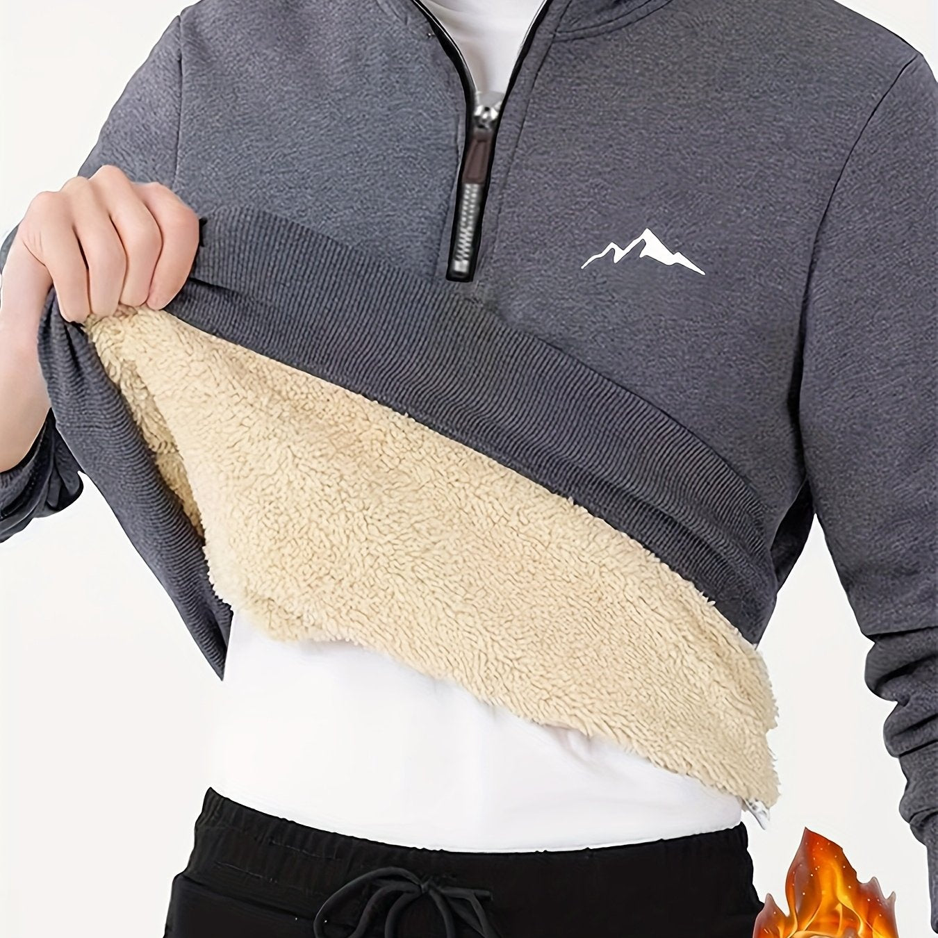 Men's Thermal Fleece - Lined Winter Pullover with 1/4 Zipper, Stand Collar & Geometric Print - 300gsm Polyester Casual Outdoor Wear, Machine Washable - veyora