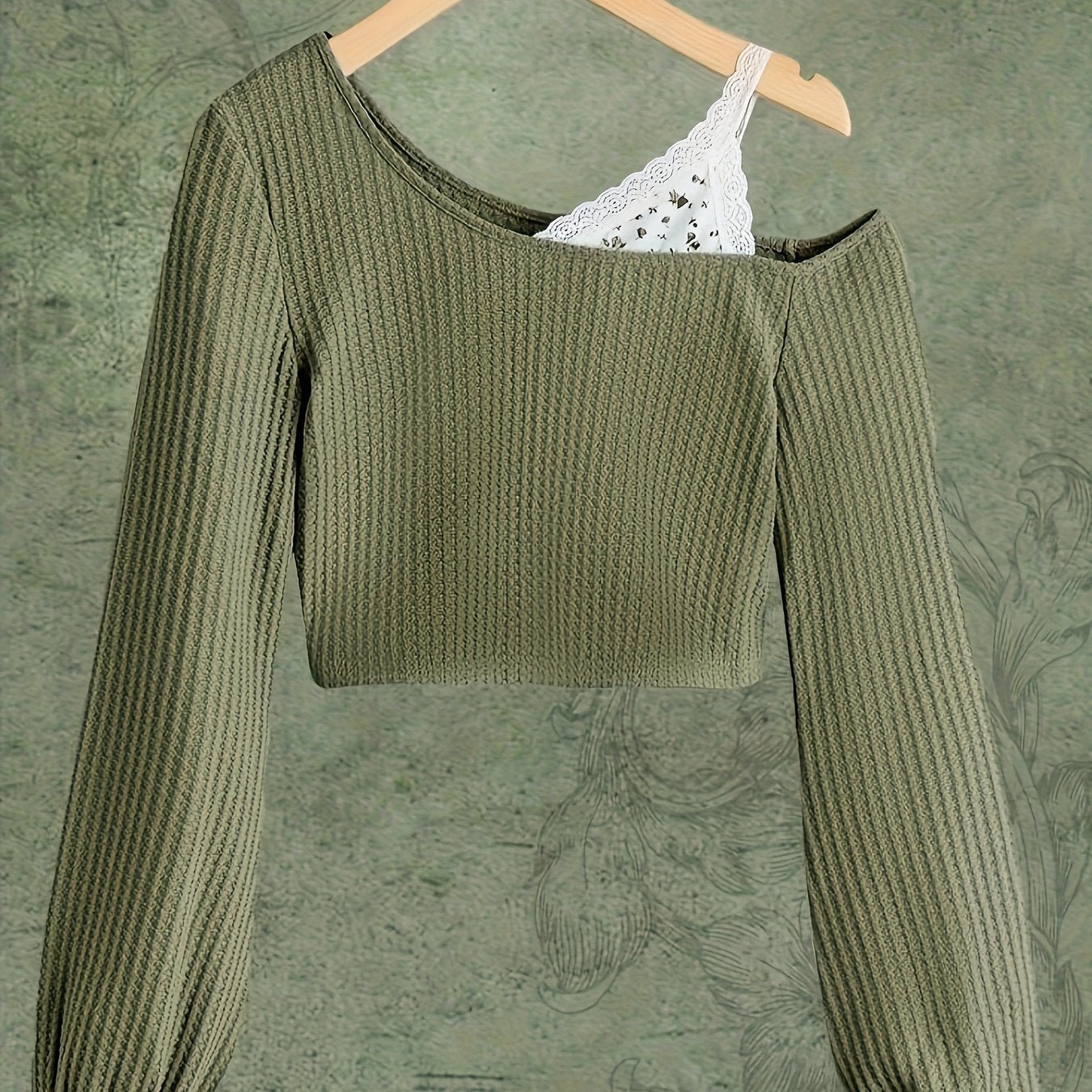 Spring and Autumn Lace Strapless Off - Shoulder Slant Collar T-shirt - veyora