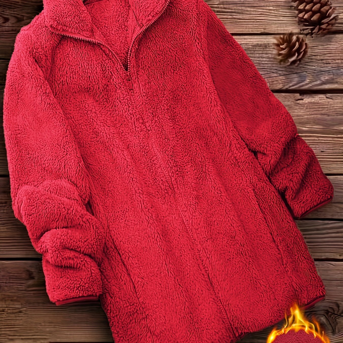Zip Up Solid Teddy Coat, Casual Long Sleeve Winter Outerwear, Women's Clothing - veyora