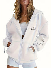 Women's Thick - Lined Hooded Zip - Up Sweatshirt, Warm and Comfortable Geometric Print Top Sweatshirt Jacket with Drawstring Hood, Kangaroo Pocket, for Casual Streetwear, Autumn/Winter Warm Long - Sleeve Pullover Sweatshirt - veyora