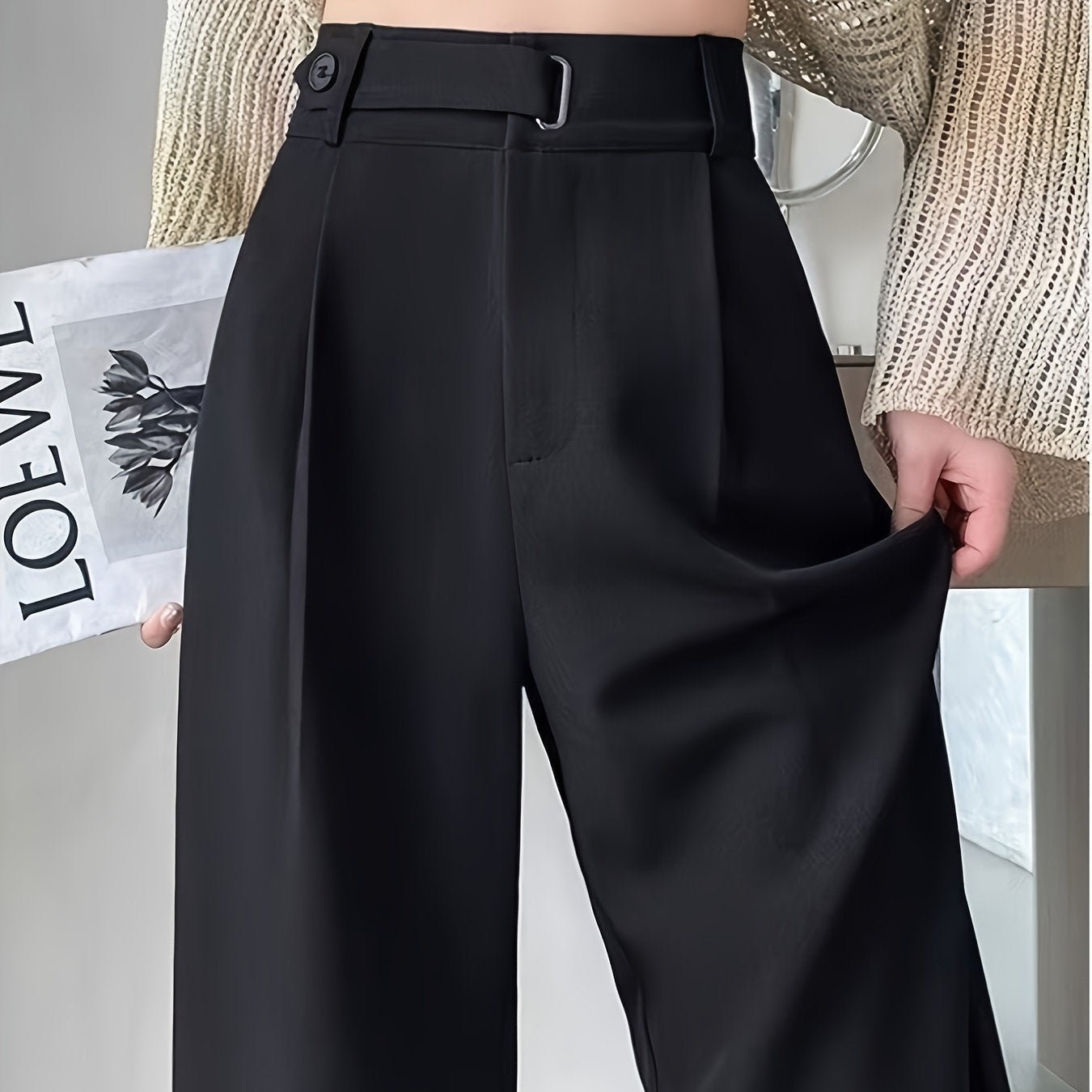 2026 New Summer Black High - End Feel Suit Pants for Women, High - Waist, Draped, Straight - Leg, Slim Fit, Wide - Leg Trousers, Belt - Free, Essential Versatile Workwear for Spring, Summer, and Autumn - veyora