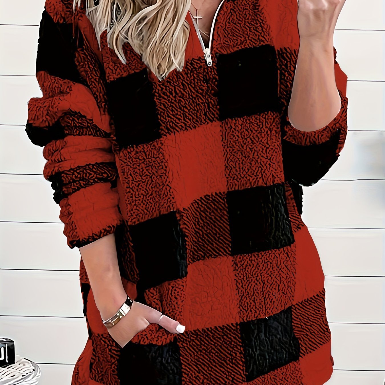 Fashion New Casual Plaid Fuzzy Sweatshirt - veyora