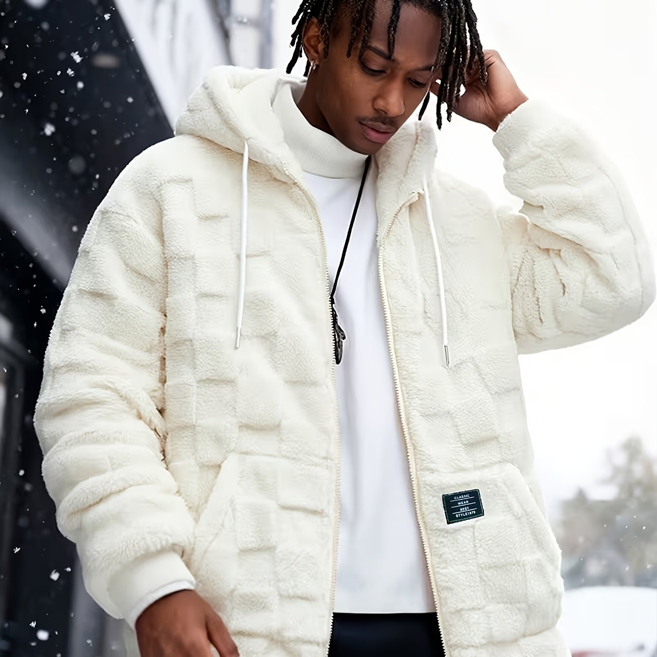 Men'S Fleece - Lined Hooded Warm Long - Sleeve Jacket, a Comfortable Outerwear Option, Suitable for Casual Wear in Autumn And Winter, Featuring a Zipper Design, Ideal for Daily And Home Use - veyora