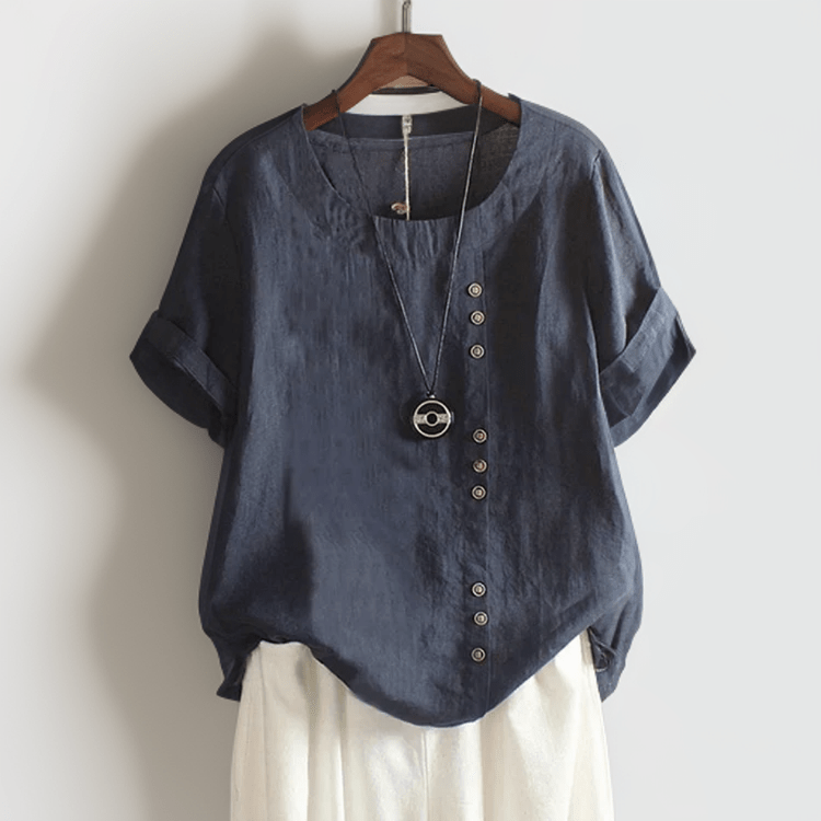 Zoe™ - Comfortable Button Detail T-Shirt - veyora