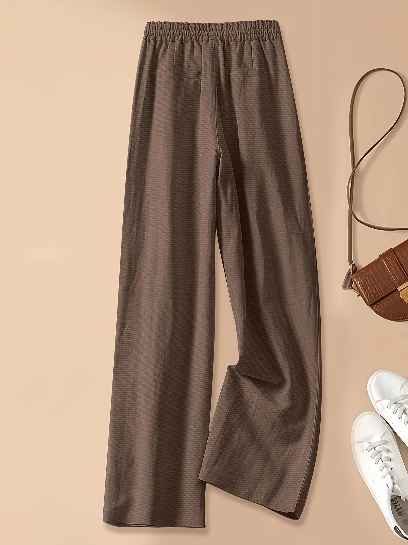 Vintage - style Loose - fitting Thin - linen Wide - leg Pants for Women, Versatile with Elastic High Waist and Drawstring,, Artistic, Casual, Straight - leg Trousers - veyora