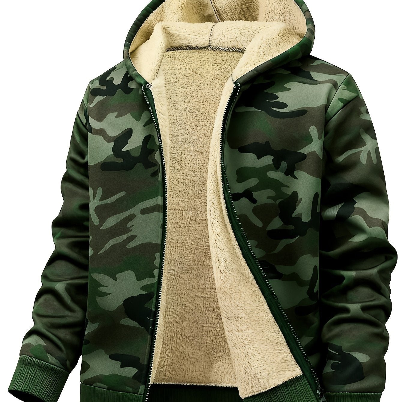 Men's Casual Zip - Up Hooded Jacket with Letter Print, Black & Beige Contrast, Regular Fit, Machine Washable, Front Pockets for Outdoor & Casual Attire - veyora