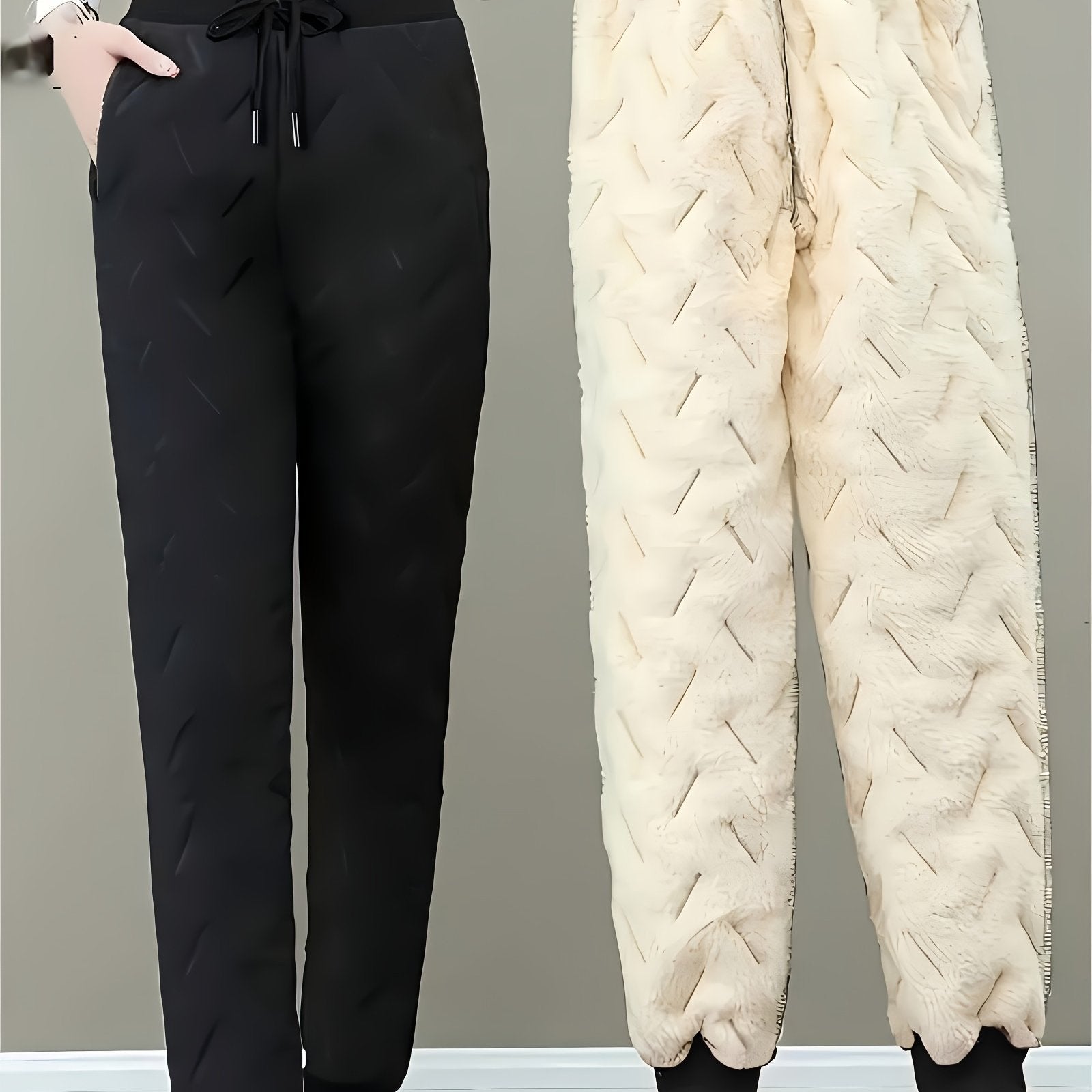 Women's Autumn and Winter - Lined Windproof Warm Joggers, Fashion Zipper Pocket, Elastic Waistband with Drawstring Casual Pants, Suitable for Outdoor Jogging, Cycling, and Leisure in Autumn and Winter - veyora