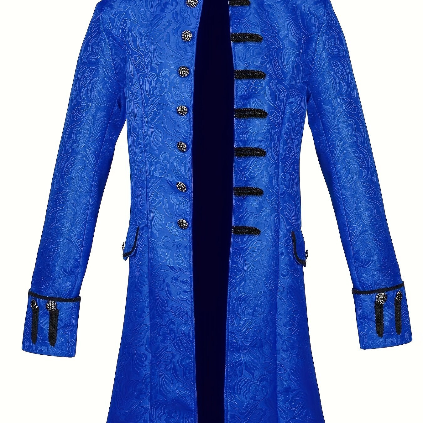 VICNAT Royal Vintage Steampunk Tailcoat Jacket - Medieval Gothic Frock Coat with Floral Jacquard Design, Button Front, Long Sleeves, Decorative Pockets for Halloween, Costume Parties, Themed Events, Cosplay Jacket Cape Collar Design Goth Accessories - veyora
