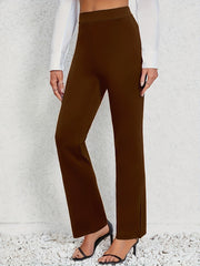 Women's Stretch Straight - Leg Pants - Solid Color Trousers with Medium Elastic Waist & Leg, - Machine Washable Non - Suitable for, Casual, Casual Attire - Straight Leg Trousers for Year - Round - veyora