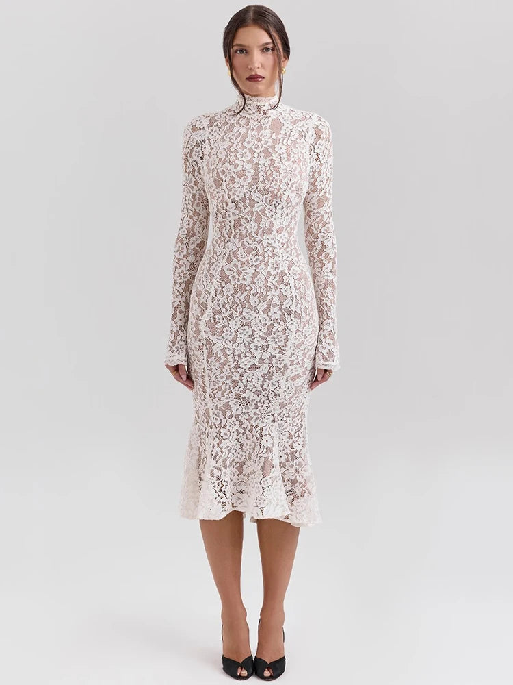 High Neck High Waist Lace Bodycon