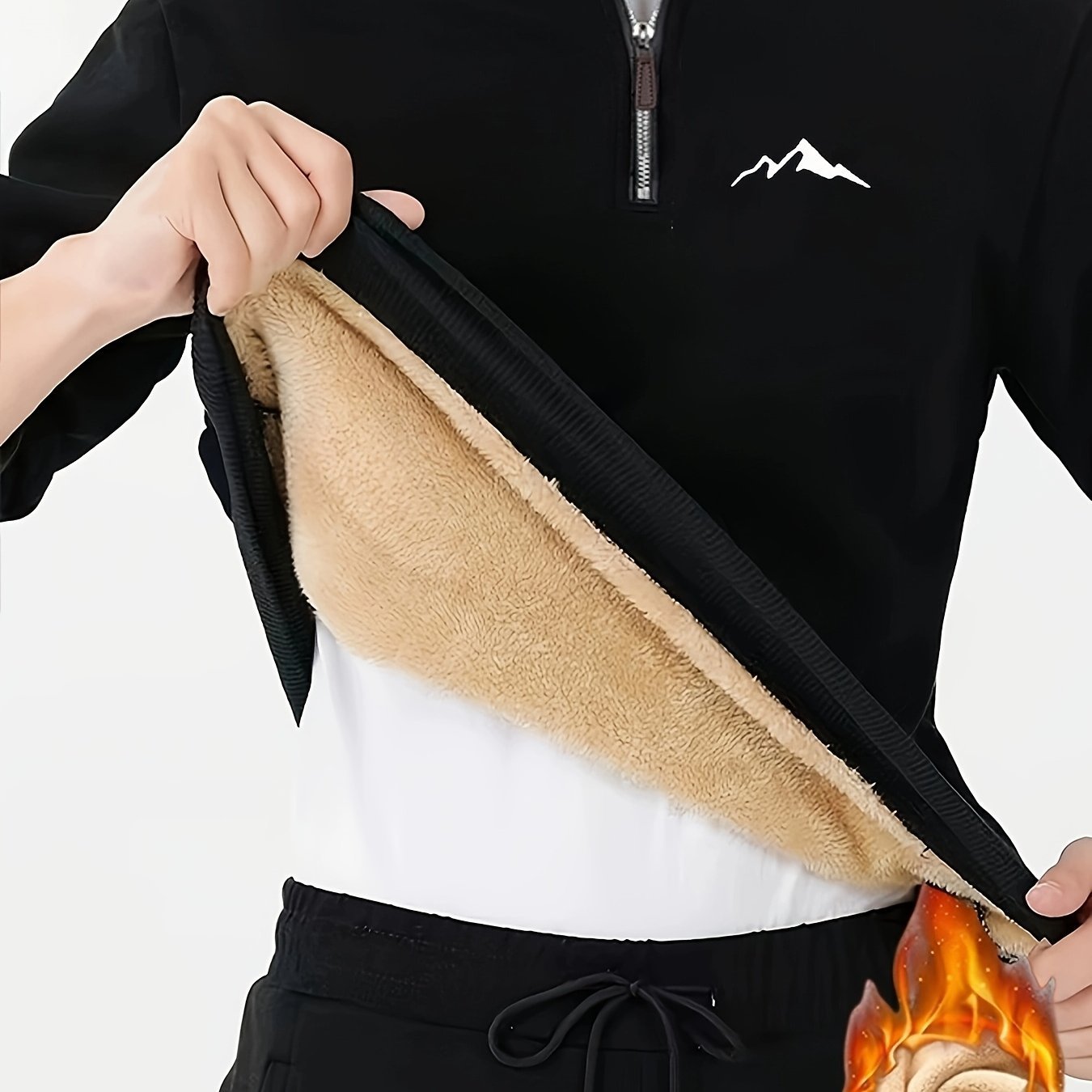 Men's Thermal Fleece - Lined Winter Pullover with 1/4 Zipper, Stand Collar & Geometric Print - 300gsm Polyester Casual Outdoor Wear, Machine Washable - veyora