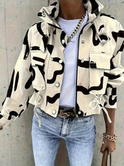 Spring And Autumn Women'S Multi - Pocket Work Jacket with a Stand - Up Collar Design And Drawstring Waist - a Versatile And Stylish Coat for Various Occasions - veyora