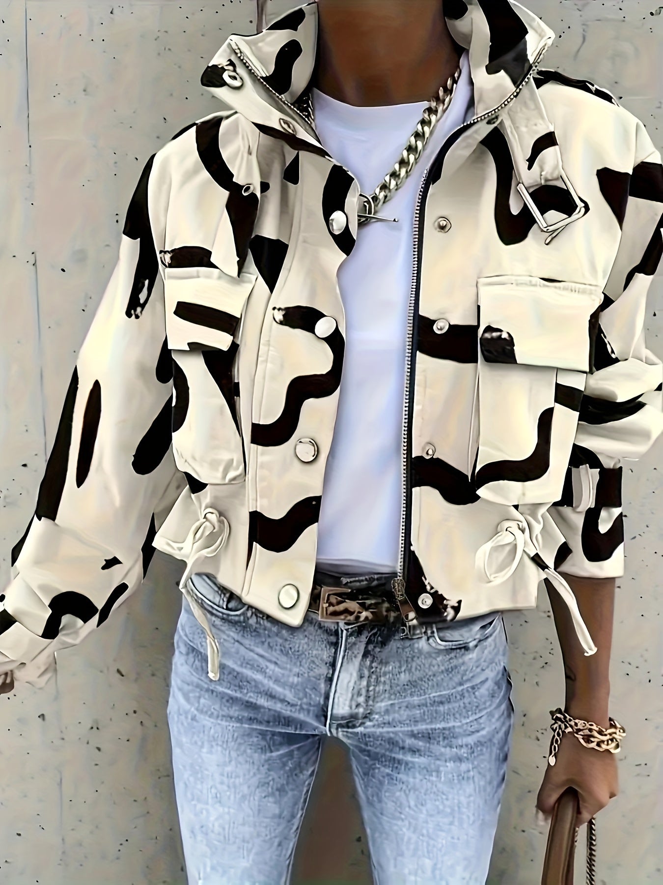 Spring And Autumn Women'S Multi - Pocket Work Jacket with a Stand - Up Collar Design And Drawstring Waist - a Versatile And Stylish Coat for Various Occasions - veyora