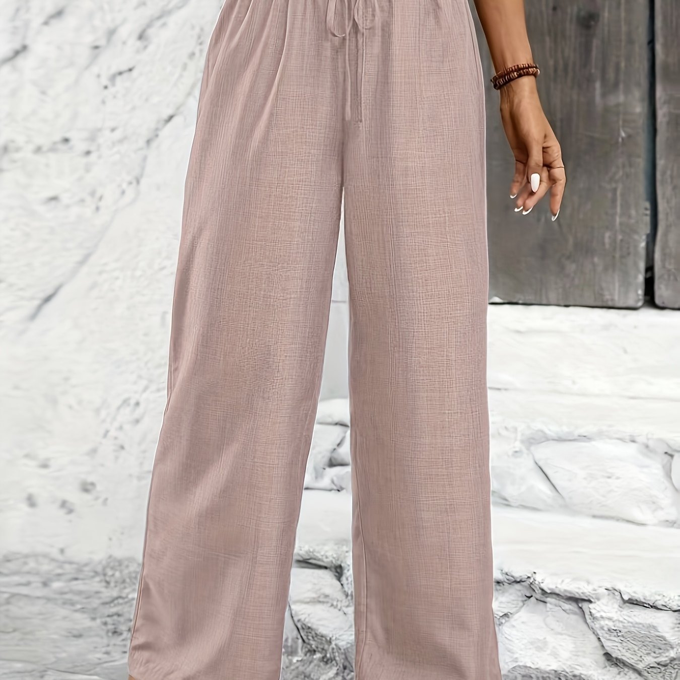 Premium Solid Color Twisted Knot Casual Straight - Leg Pants - veyora
