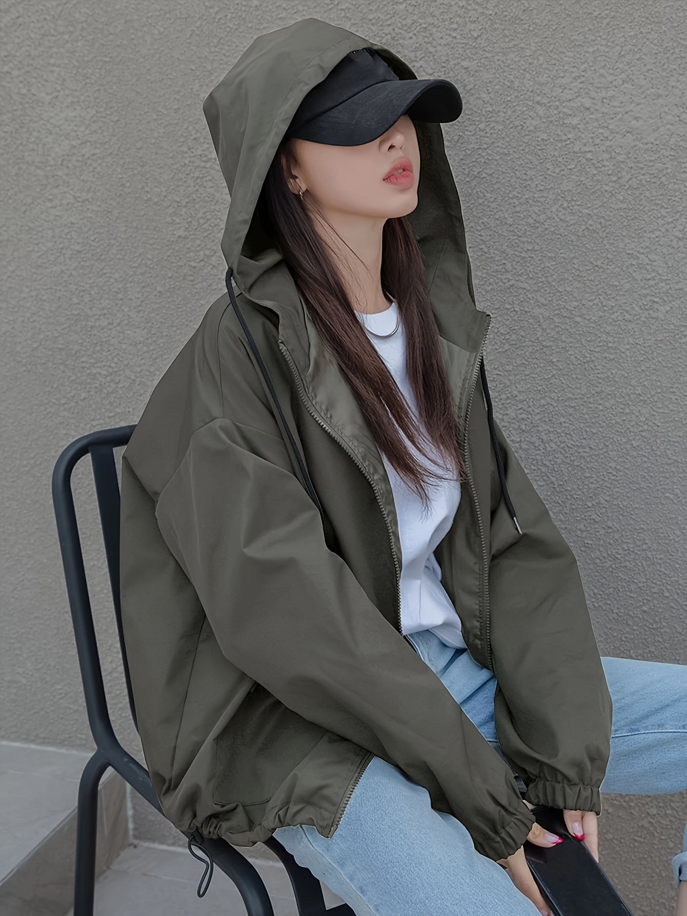 Simple Fashion Versatile Zip - Up Hooded Casual Jacket - veyora