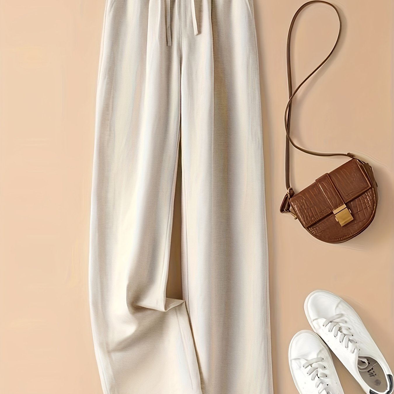 Vintage - style Loose - fitting Thin - linen Wide - leg Pants for Women, Versatile with Elastic High Waist and Drawstring,, Artistic, Casual, Straight - leg Trousers - veyora