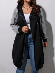 Long Casual Hoodie - Style Coat with Contrasting Colors for Women - veyora