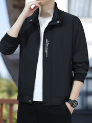 Men's Casual Zip Up Jacket, Chic Stand Collar Bomber Jacket - veyora