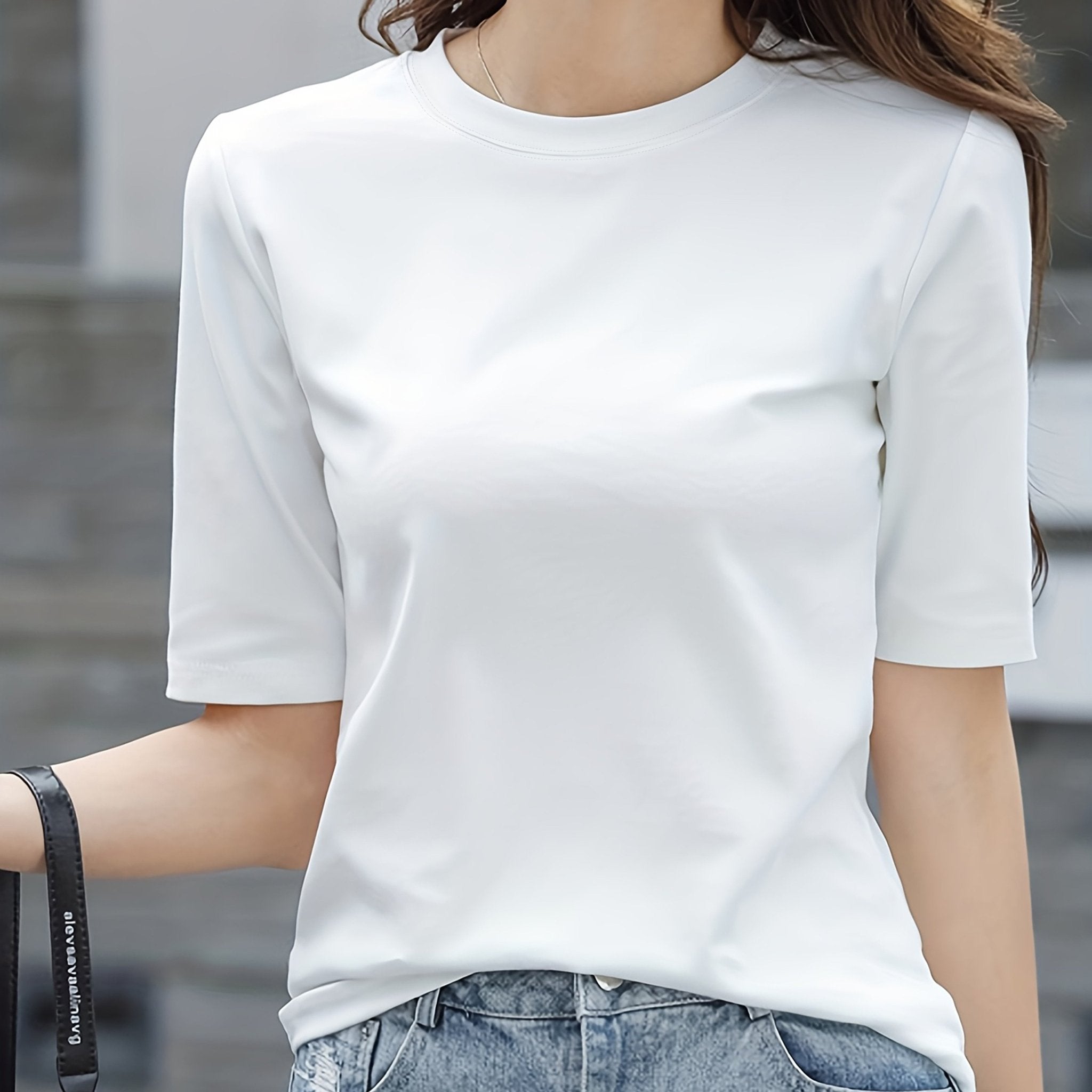 Women'S Elegant Solid Color T-Shirt - Soft Pink Crew Neck Short Sleeve Top, Perfect for Summer Fashion, Everyday Tshirt | Versatile Top | Comfortable Fit - veyora