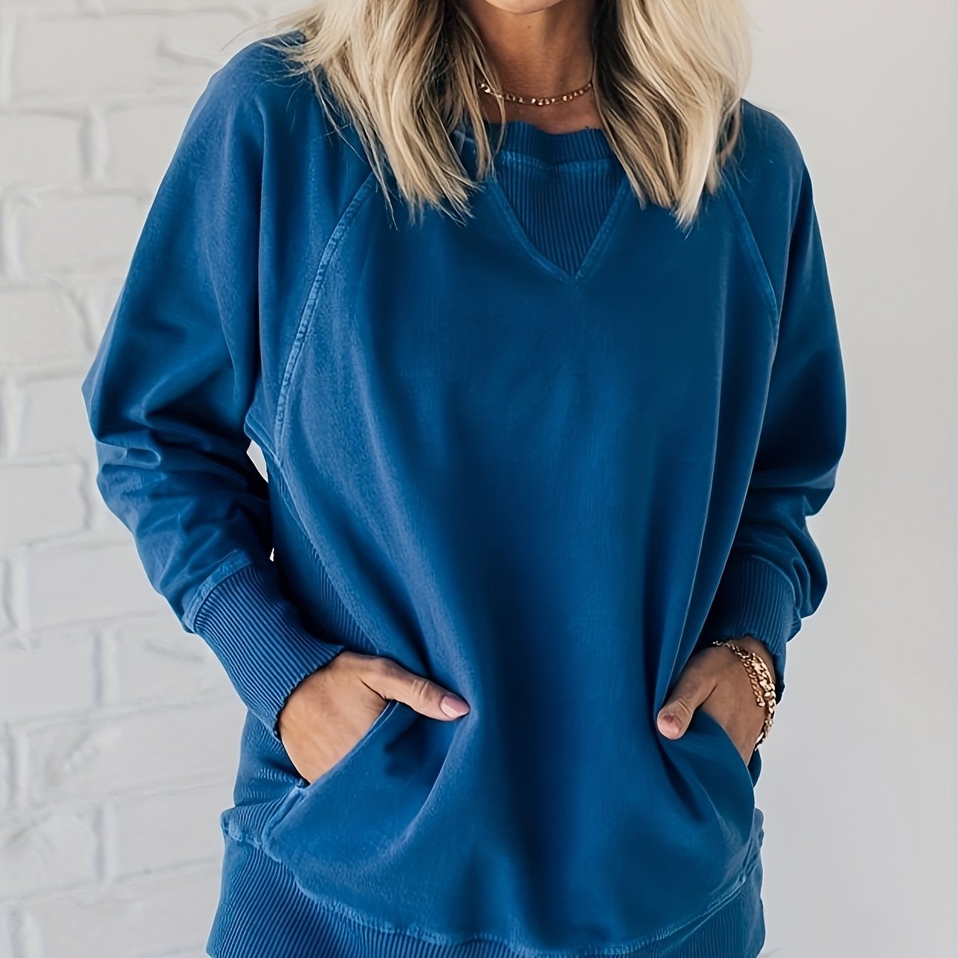 Women's Fall Winter Hoodie Ribbed Pullover Long Sleeve Loose Top with Pockets - veyora
