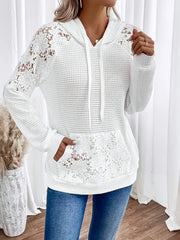 Hooded Lace - trimmed Casual Fashion Raglan Sleeve Top Hoodie - veyora