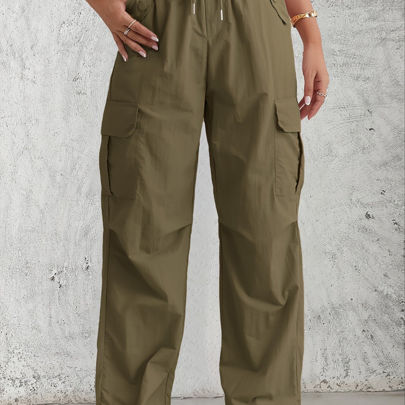 American - style Quick - Dry Drawstring Cargo Pants for Women, Wide - Leg Casual Pants, Breathable Lightweight Fabric Straight - Leg Trousers - veyora