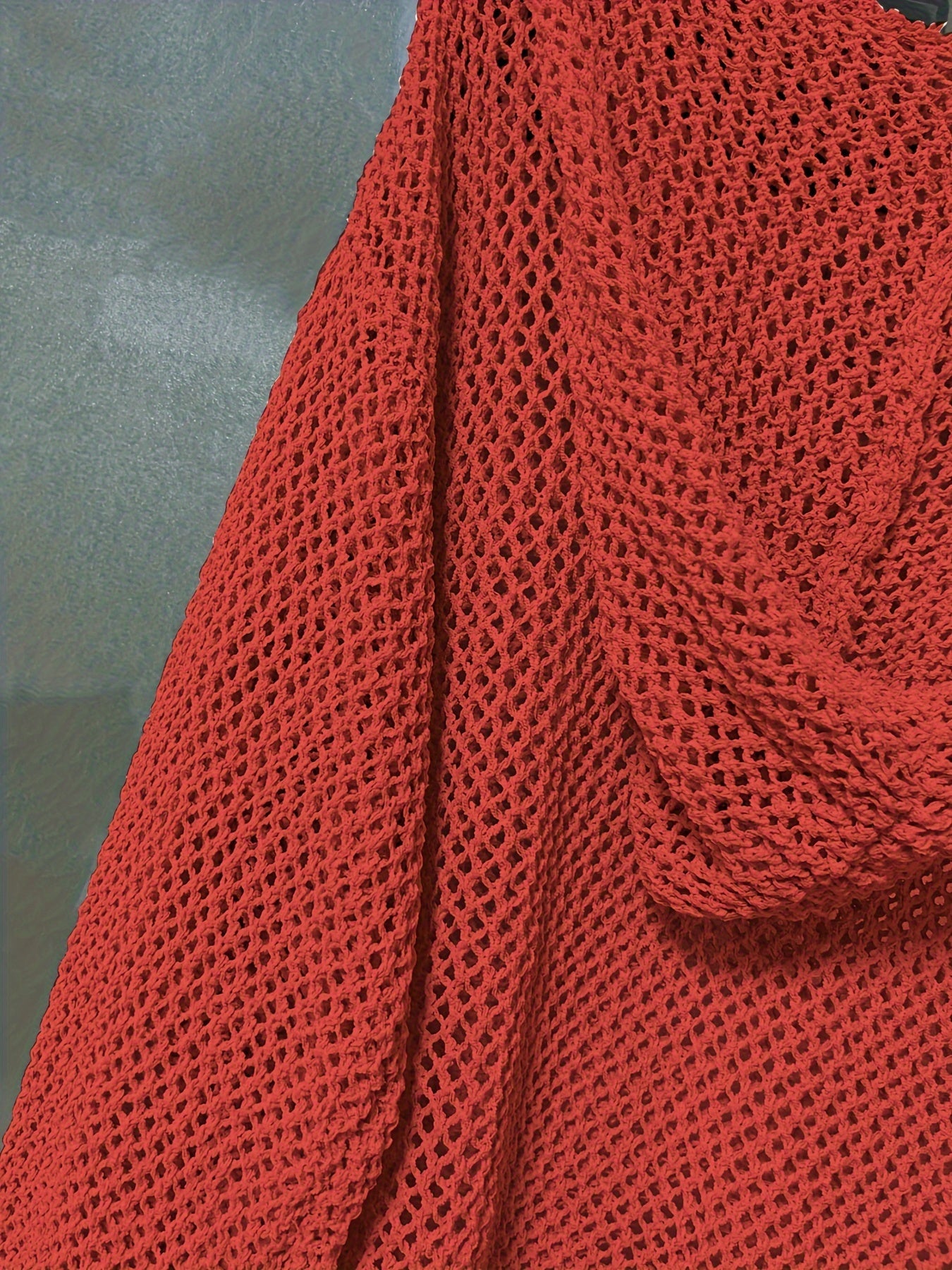 Cozy V-Neck Knitted Hooded Sweater - Soft, Casual, Long Sleeve, Hollow Out Design, Relaxed Fit, Women's Clothing for Everyday Wear