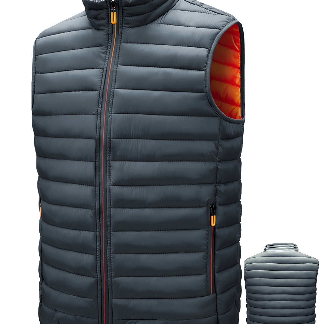 Men'S Lightweight Vest, Autumn And Winter Outerwear, Solid Color Casual Zip - Up with Stand Collar And Pockets - veyora