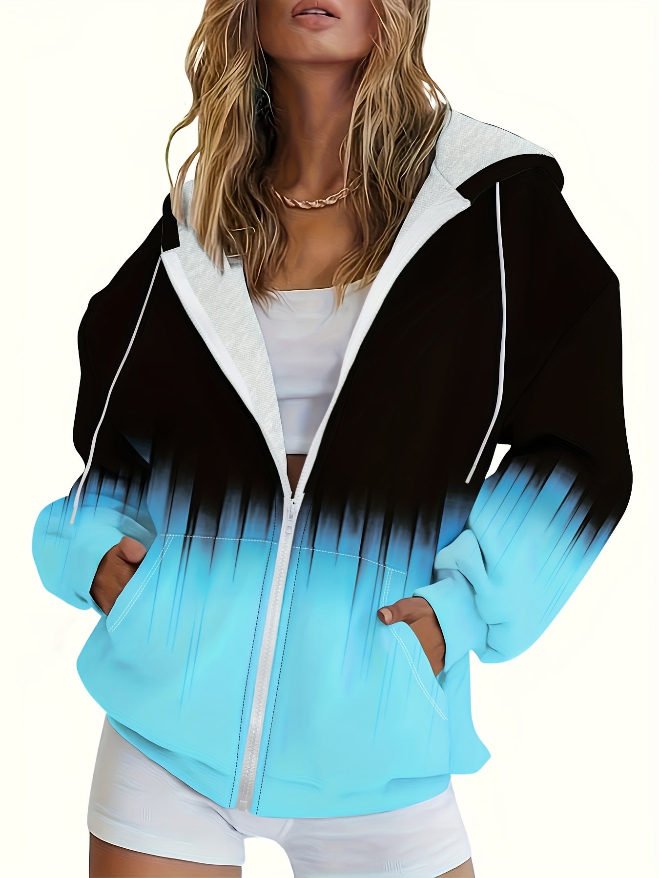 Women's fashion sweatshirt loose zip open front casual top Women's hoodie - veyora