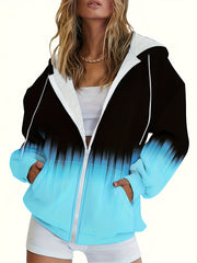 Women's fashion sweatshirt loose zip open front casual top Women's hoodie - veyora