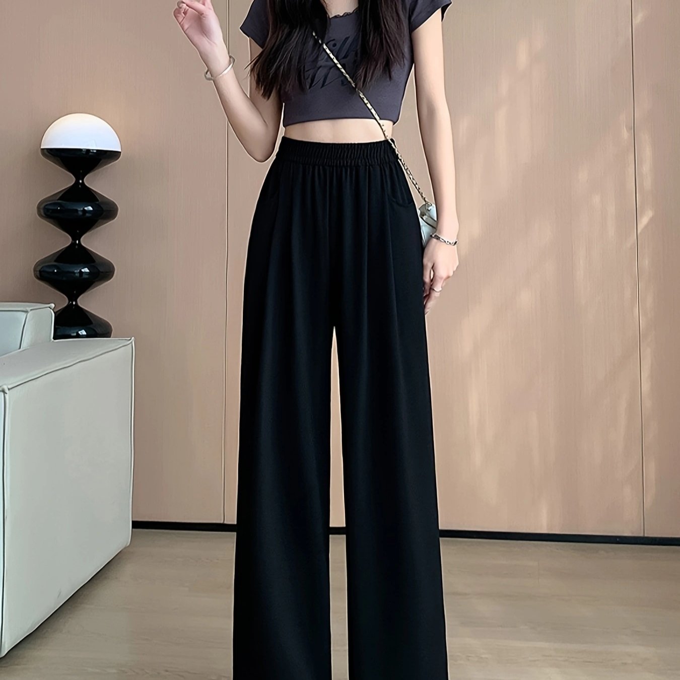 Ice Fiber Fabric Wide Leg Pants Women'S Summer Thin Style 2024 New High Waist Loose Drape Casual Straight Leg Pants Outer Wear - veyora