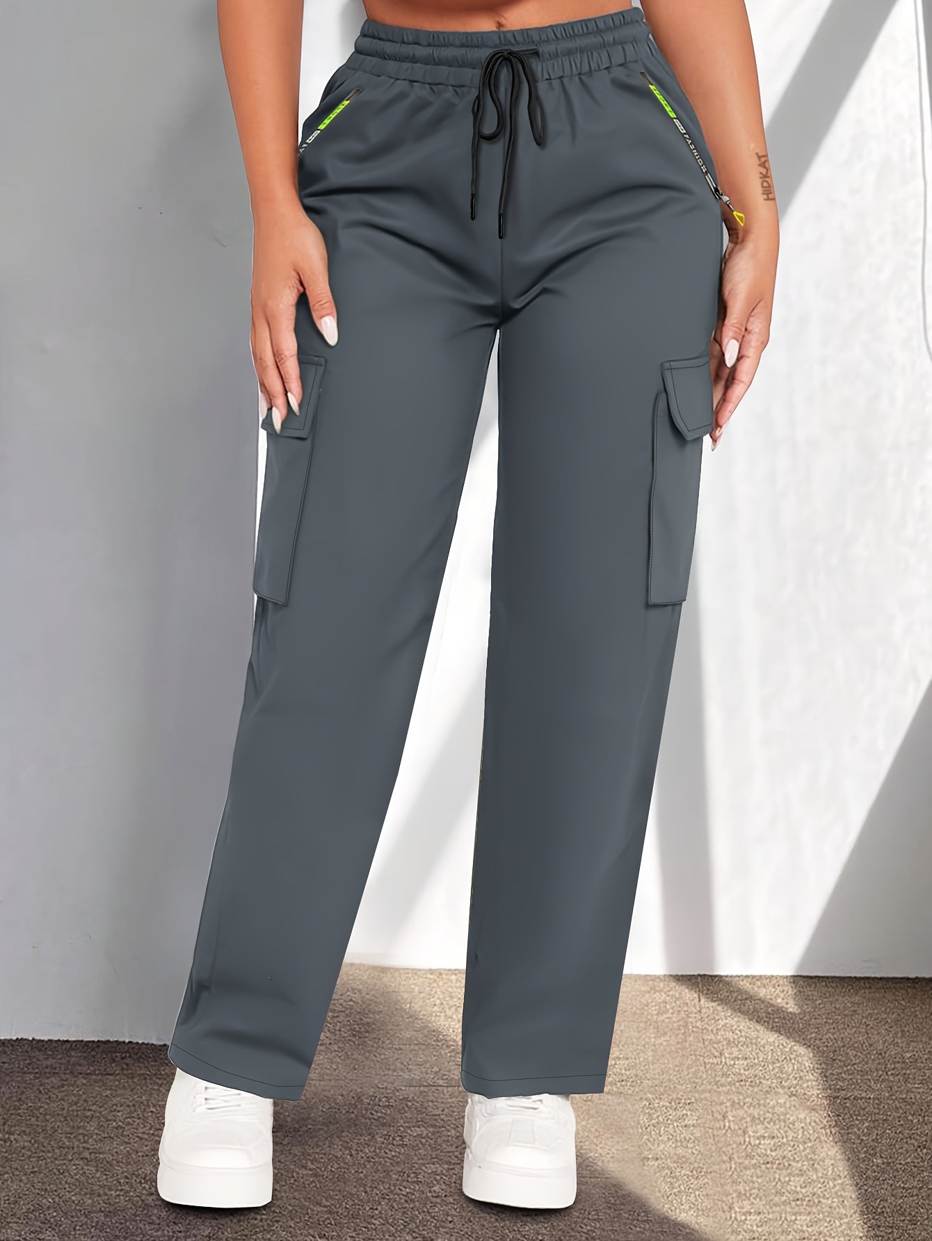Women'S Casual Cargo Pants | Lightweight, Breathable, Fashionable Patch Pocket Design, Drawstring Waist, Suitable for Outdoor and Daily Wear - veyora